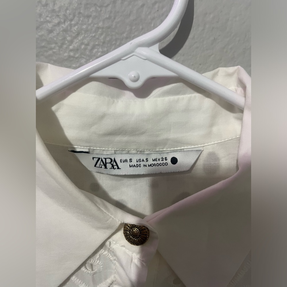 Zara Shift‎ Dress Womens size Small Long Embroidered Lined White